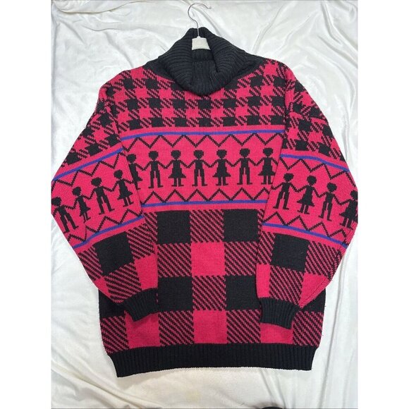 L. Simsbury Sweaters - Vintage L. Simsbury Black Pink Houndstooth 80's Turtleneck Sweater M Acrylic